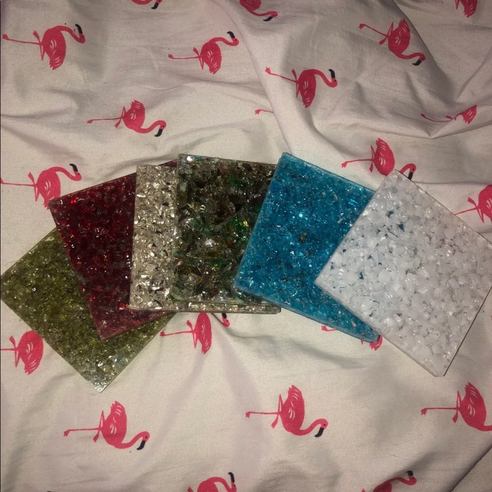 Five resin/Rock handmade coasters